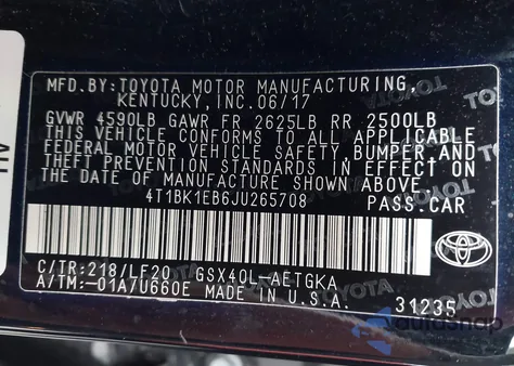 2018 Toyota Avalon Xle Premium z USA, uszkodzony, nr VIN 4T1BK1EB6JU265708